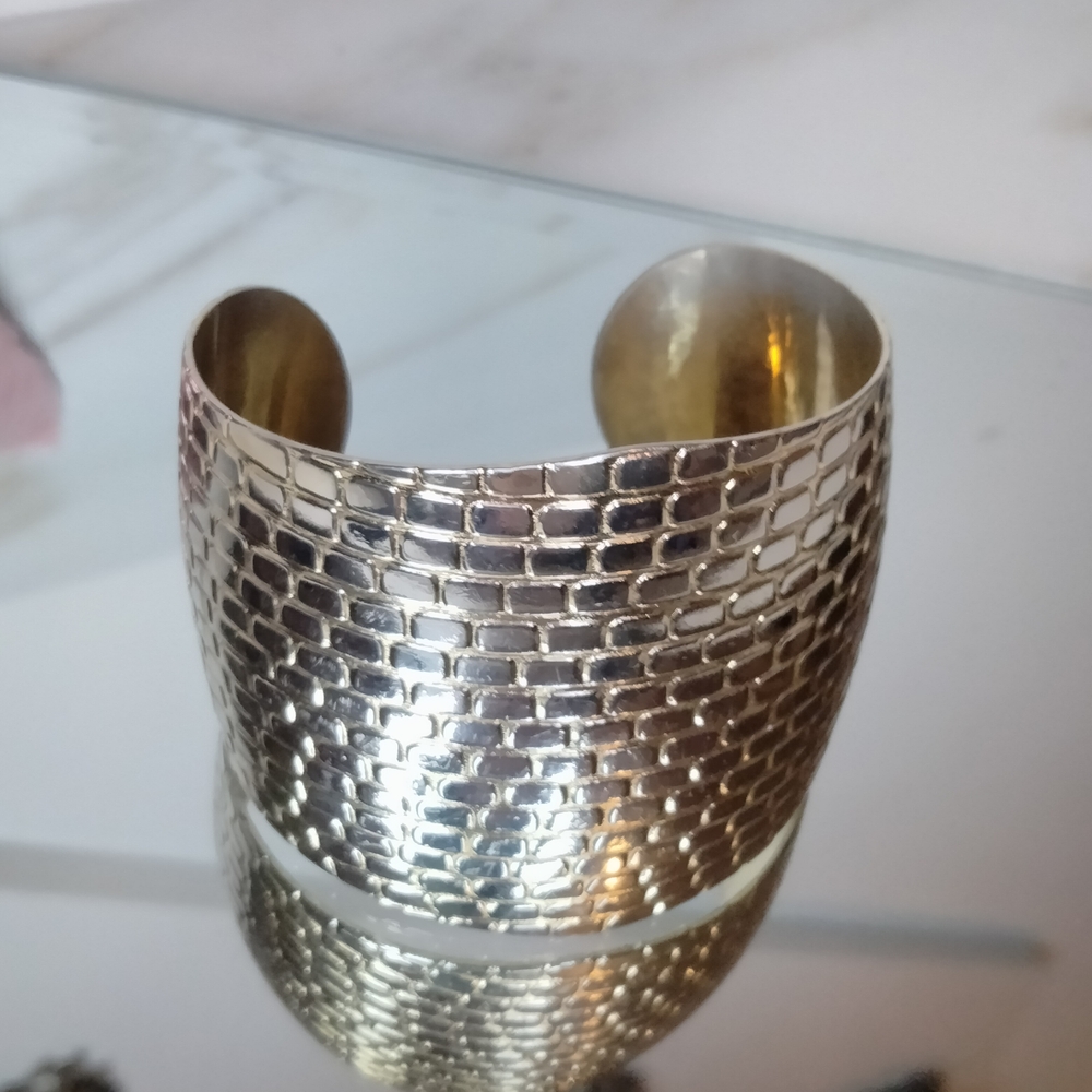 Cuff Silver and Gold Textured  Bracelet - Picture 5 of 7